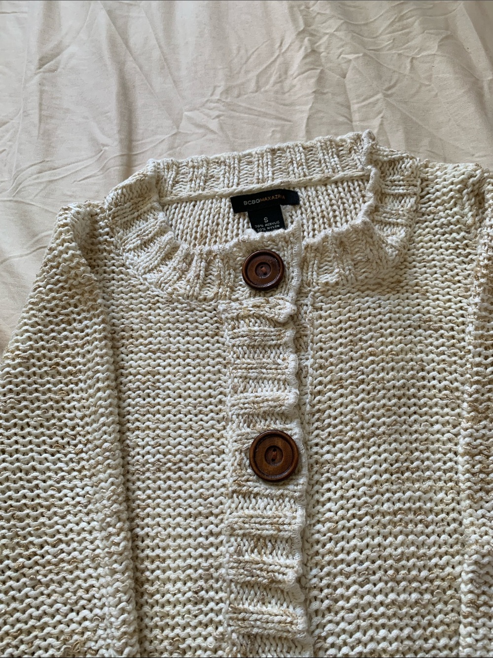 BCBGMaxAzria Cream Chunky Knit Button-Front Cardigan - Picture 3 of 5
